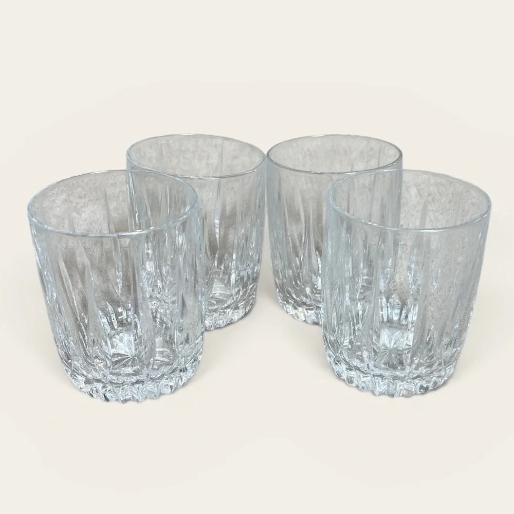 Set of 4 Crystal Whiskey Tumblers Rocks Glasses Clear Vintage Style Barware